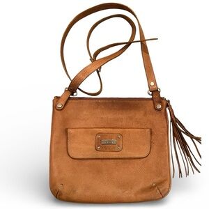 Lazaro Brown Genuine Leather Vintage Crossbody Bag with Tassel